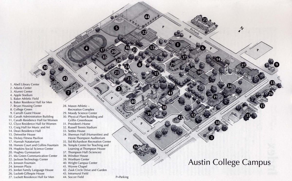 Austin högskola campus-karta