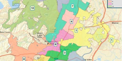 Karta över Austin kommunfullmäktige distriktet