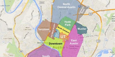 Karta över Austin stadsdelar